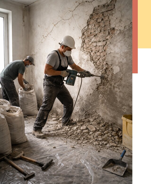 Демонтаж штукатурки со стен в Лесозаводске от 7443 руб/м² — быстро и недорого | ОТДЕЛОЧНИК-Лсз