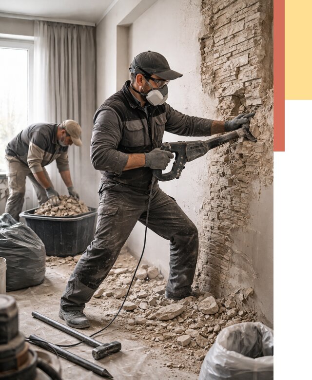 Демонтаж декоративного камня в Лесозаводске от 1499 руб/м² — быстро и недорого | ОТДЕЛОЧНИК-Лсз