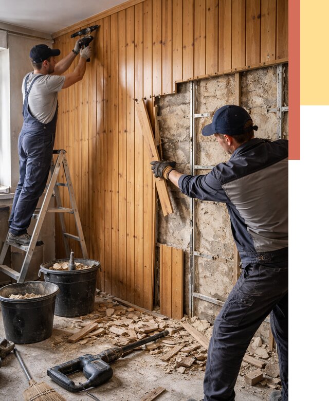 Демонтаж вагонки со стен в Лесозаводске от 1499 руб. — снятие, удаление, срочно | ОТДЕЛОЧНИК-Лсз