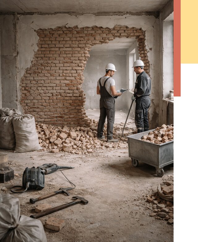 Демонтаж кирпичных стен в Лесозаводске от 4342 руб. — быстро, недорого, под ключ | ОТДЕЛОЧНИК-Лсз