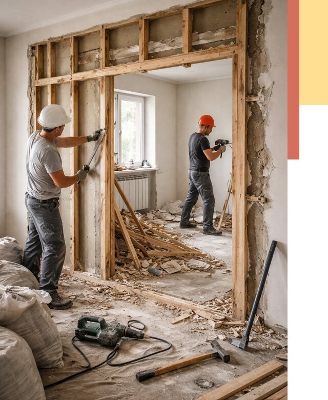 Демонтаж деревянных перегородок в Лесозаводске от 3308 руб. — быстро и недорого | ОТДЕЛОЧНИК-Лсз