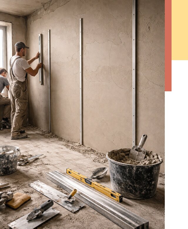 Штукатурка стен по маякам в Лесозаводске от 5686 руб./м² — выравнивание под ключ | ОТДЕЛОЧНИК-Лсз