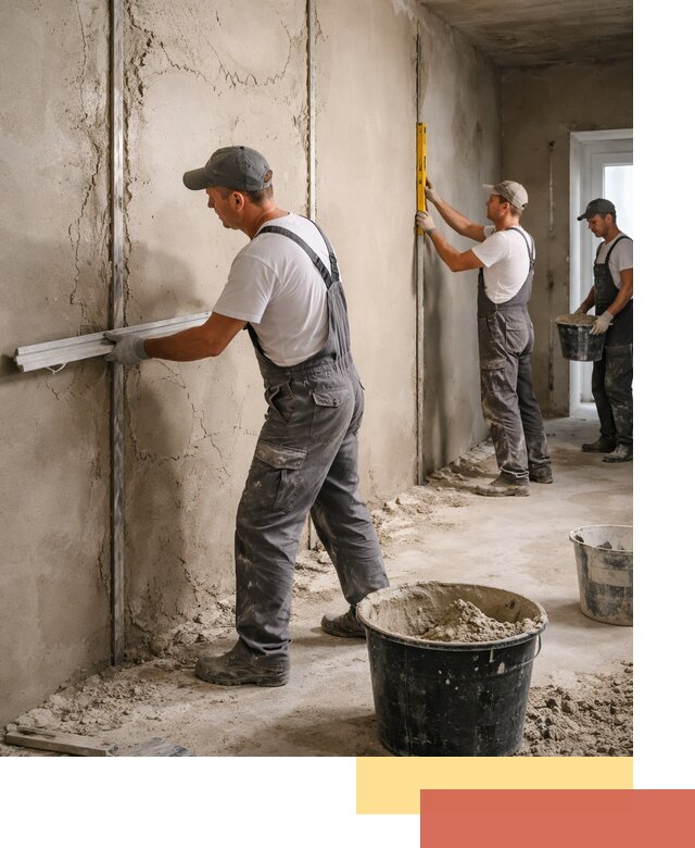 Штукатурка стен по маякам в Лесозаводске — точная и ровная поверхность