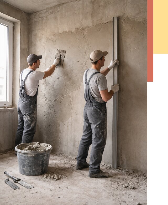 Штукатурка бетонных стен в Лесозаводске от 4652 руб/м² — качественно и быстро | ОТДЕЛОЧНИК-Лсз