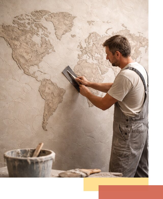 Декоративная штукатурка «Карта мира» под ключ в Лесозаводске