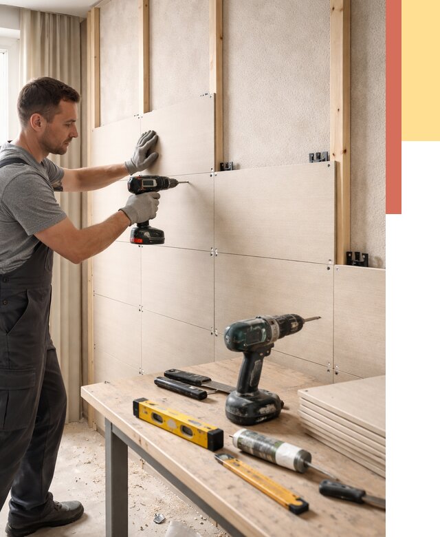 Монтаж МДФ панелей на стены в Лесозаводске от 1292 руб. под ключ | ОТДЕЛОЧНИК-Лсз