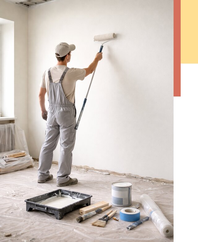 Покраска стен водоэмульсионной краской в Лесозаводске от 465 руб. за м² | ОТДЕЛОЧНИК-Лсз