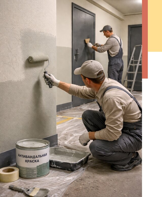 Покраска стен антивандальной краской в Лесозаводске от 4652 руб./м² под ключ | ОТДЕЛОЧНИК-Лсз