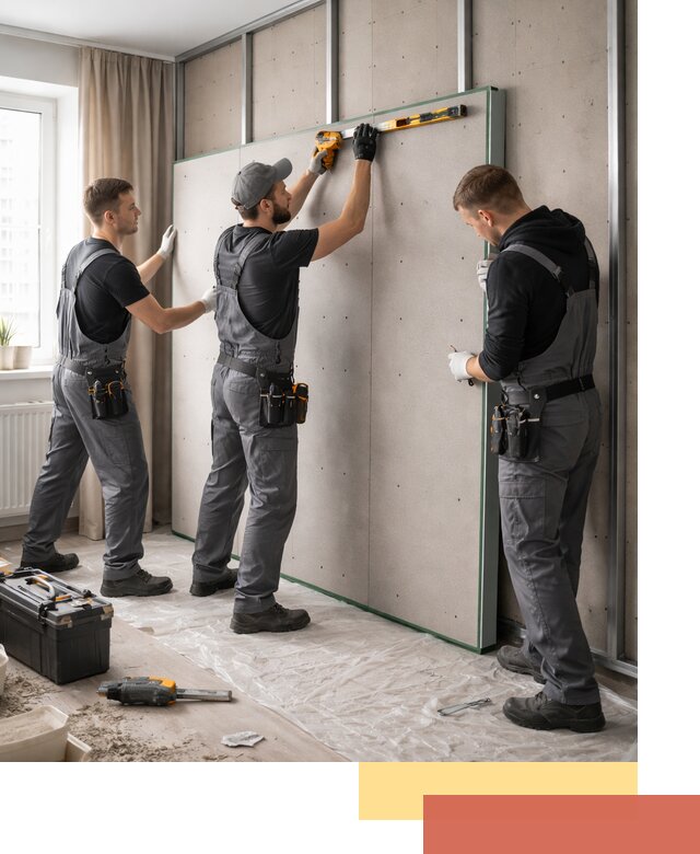 Шумоизоляция стен панелями ЗИПС в Лесозаводске для жилых и коммерческих помещений