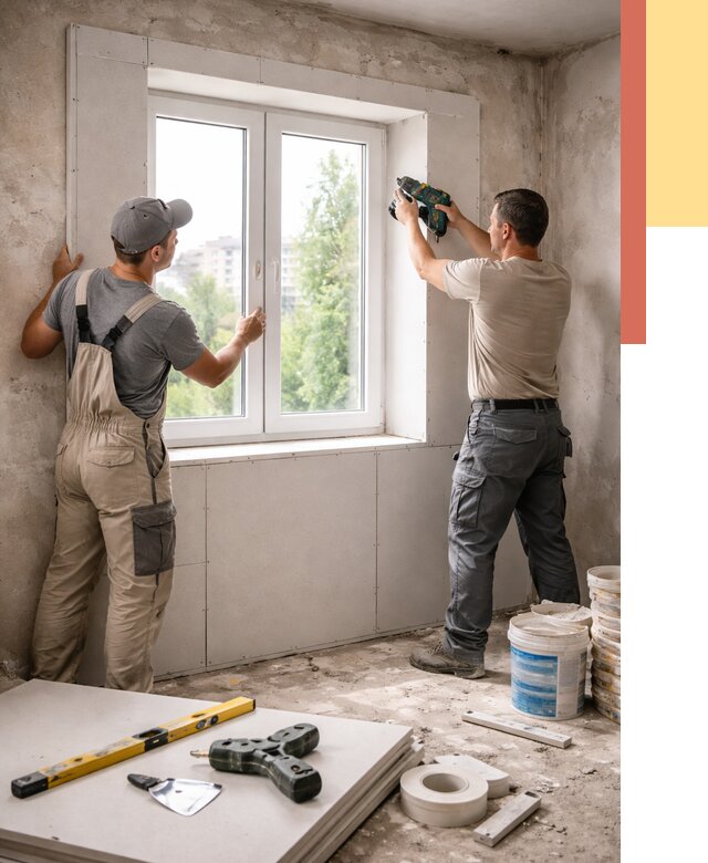 Монтаж откосов из гипсокартона в Лесозаводске от 4652 руб. под ключ | ОТДЕЛОЧНИК-Лсз