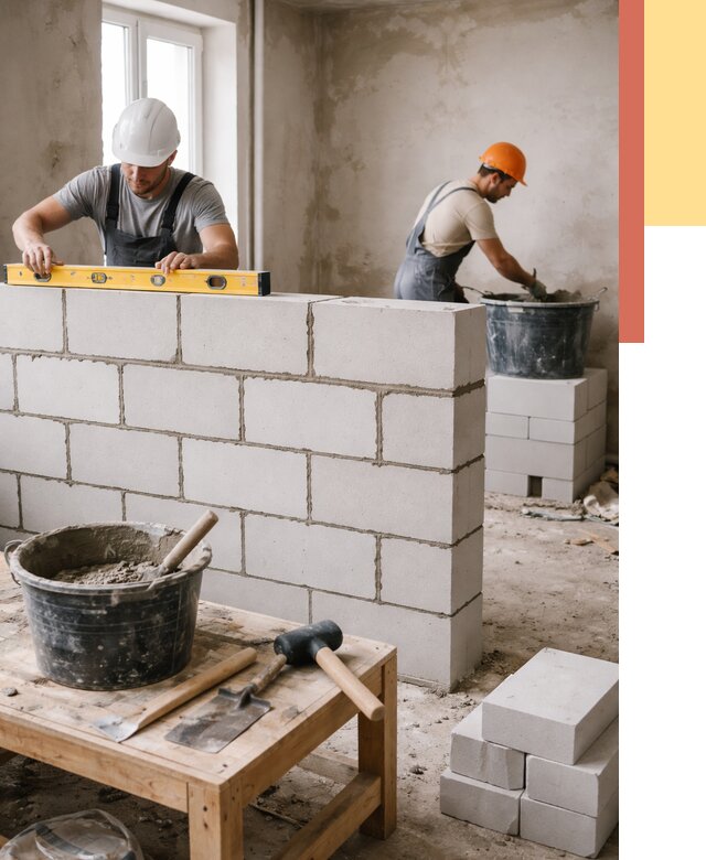 Кладка перегородок из газобетона в Лесозаводске от 3308 руб. под ключ | ОТДЕЛОЧНИК-Лсз