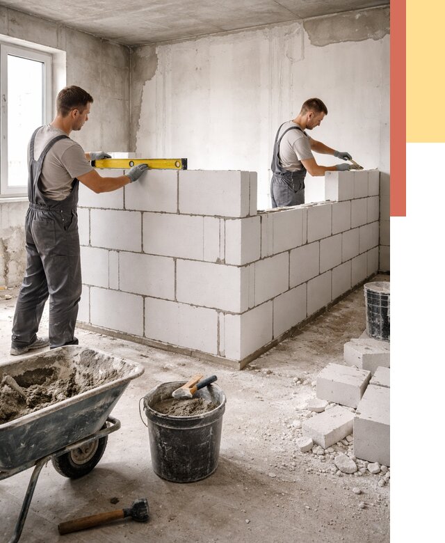 Кладка перегородок из ПГП в Лесозаводске от 2585 руб./м2 — монтаж и возведение под ключ | ОТДЕЛОЧНИК-Лсз