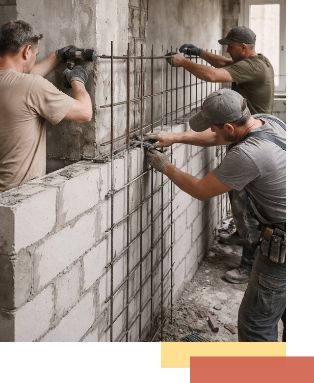Армирование кладки перегородок в Лесозаводске профессионально и надёжно