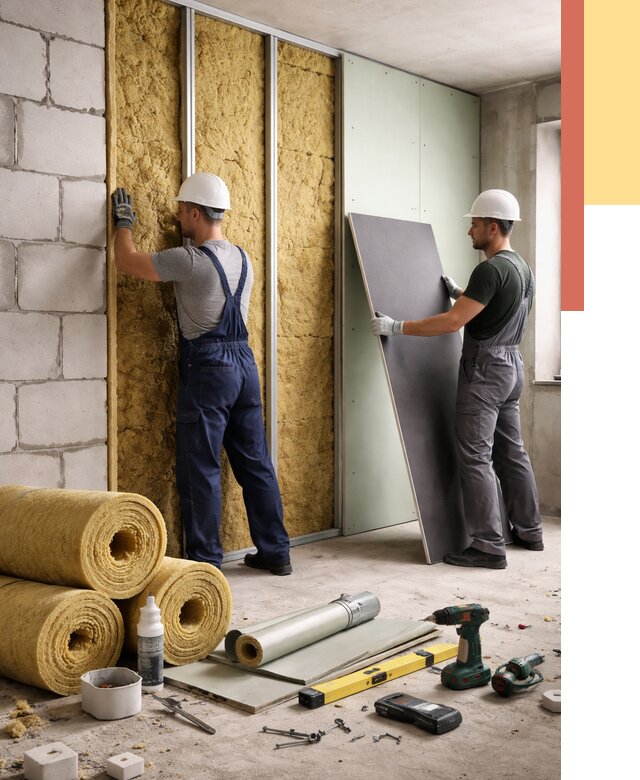 Шумоизоляция перегородок из блоков в Лесозаводске от 1913 руб./м² — быстро и недорого | ОТДЕЛОЧНИК-Лсз