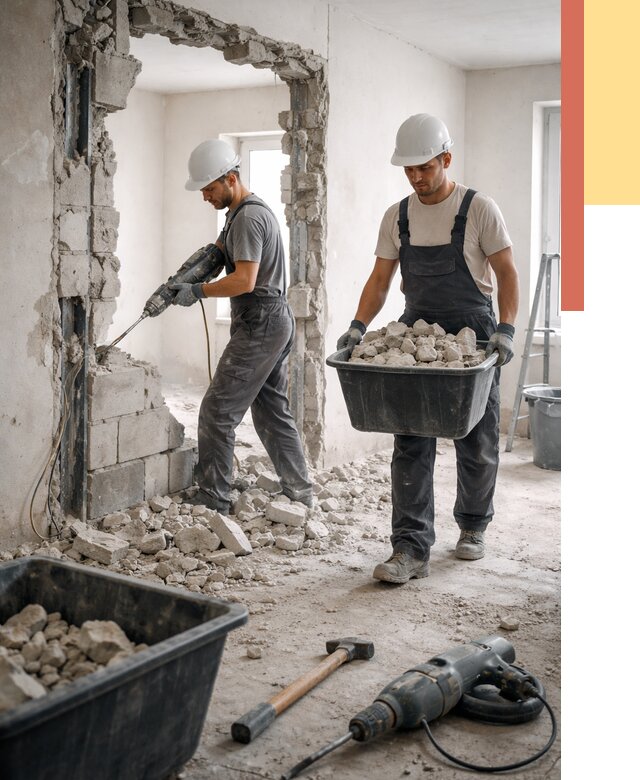 Демонтаж блоковых перегородок в Лесозаводске от 3877 руб. — быстро и недорого | ОТДЕЛОЧНИК-Лсз