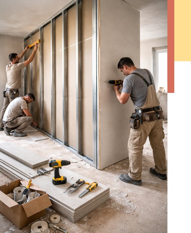 Монтаж однослойной перегородки из гипсокартона в Лесозаводске от 672 руб. | ОТДЕЛОЧНИК-Лсз