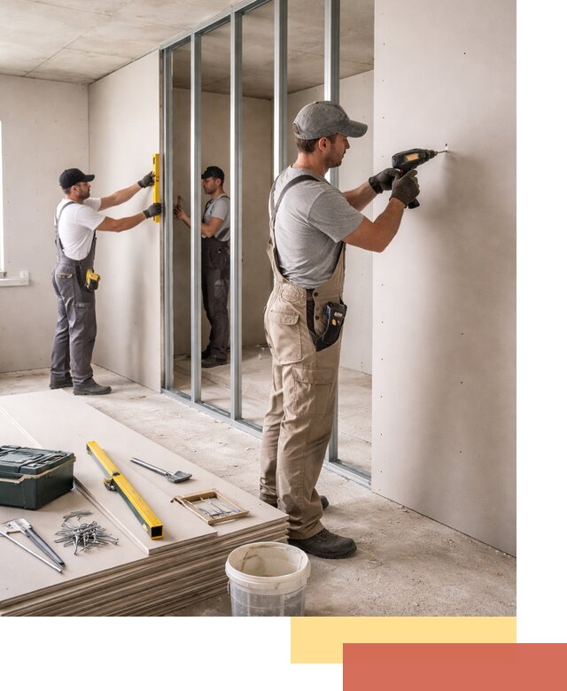 Однослойная перегородка из гипсокартона в Лесозаводске под ключ, монтаж и отделка