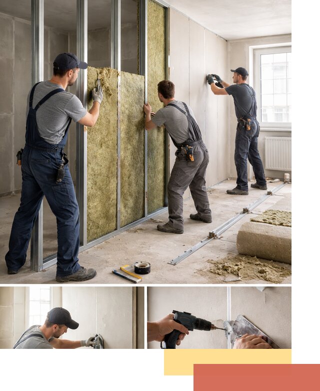 Перегородка из гипсокартона с шумоизоляцией в Лесозаводске — монтаж под ключ