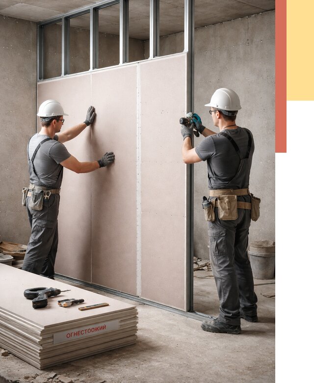 Перегородка из огнестойкого гипсокартона в Лесозаводске от 1913 руб. под ключ | ОТДЕЛОЧНИК-Лсз