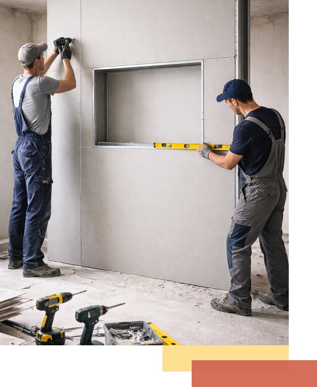 Перегородка из гипсокартона с нишей под декор в Лесозаводске