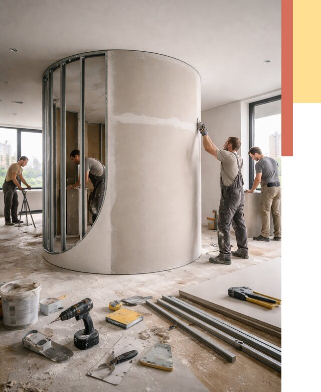 Радиусная перегородка из гипсокартона в Лесозаводске от 2998 руб. под ключ | ОТДЕЛОЧНИК-Лсз