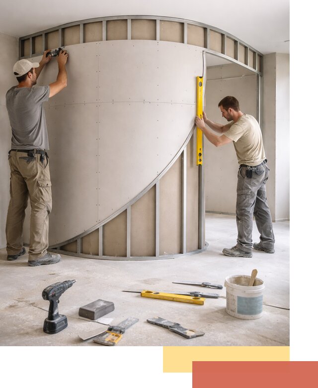 Радиусная перегородка из гипсокартона в Лесозаводске под ключ