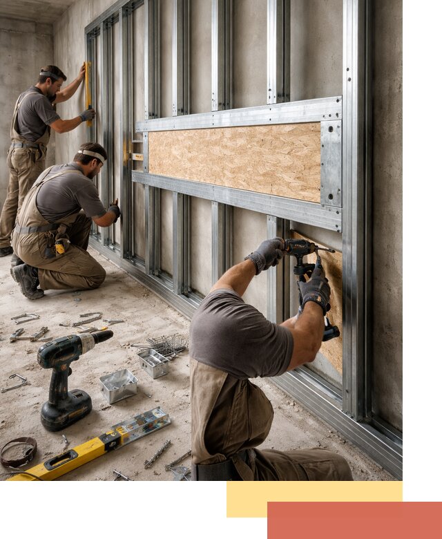 Усиленная перегородка для крепления тяжёлых конструкций в Лесозаводске