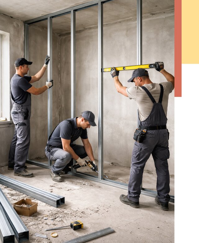 Монтаж каркаса перегородки из профиля в Лесозаводске от 775 руб. | ОТДЕЛОЧНИК-Лсз