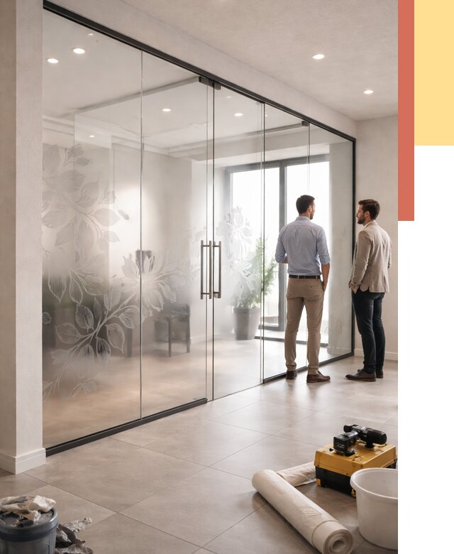 Стеклянные перегородки с рисунком в Лесозаводске от 12923 руб. монтаж и нанесение | ОТДЕЛОЧНИК-Лсз