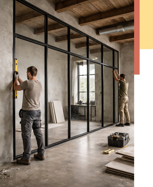 Стеклянные перегородки лофт в Лесозаводске от 10855 руб. под ключ | ОТДЕЛОЧНИК-Лсз