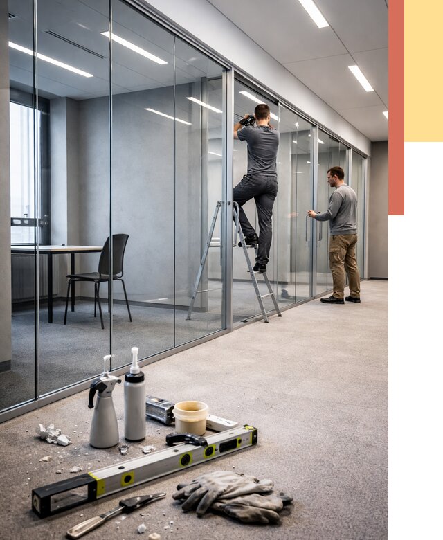 Стеклянные офисные перегородки в Лесозаводске от 8787 руб. — монтаж и установка | ОТДЕЛОЧНИК-Лсз