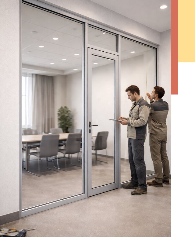 Установка и монтаж алюминиевых перегородок со стеклом в Лесозаводске от 8477 руб. | ОТДЕЛОЧНИК-Лсз