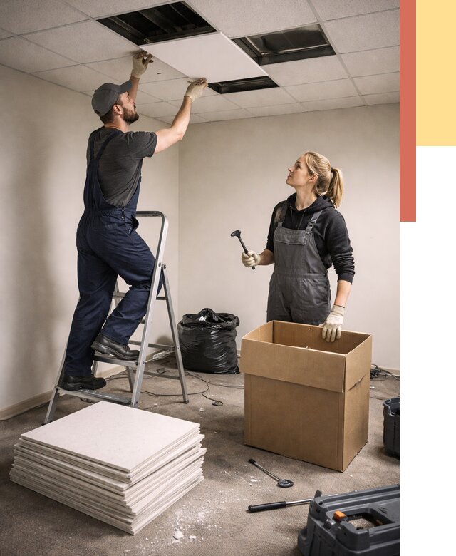 Демонтаж потолочной плитки в Лесозаводске от 4652 руб. быстро и недорого | ОТДЕЛОЧНИК-Лсз