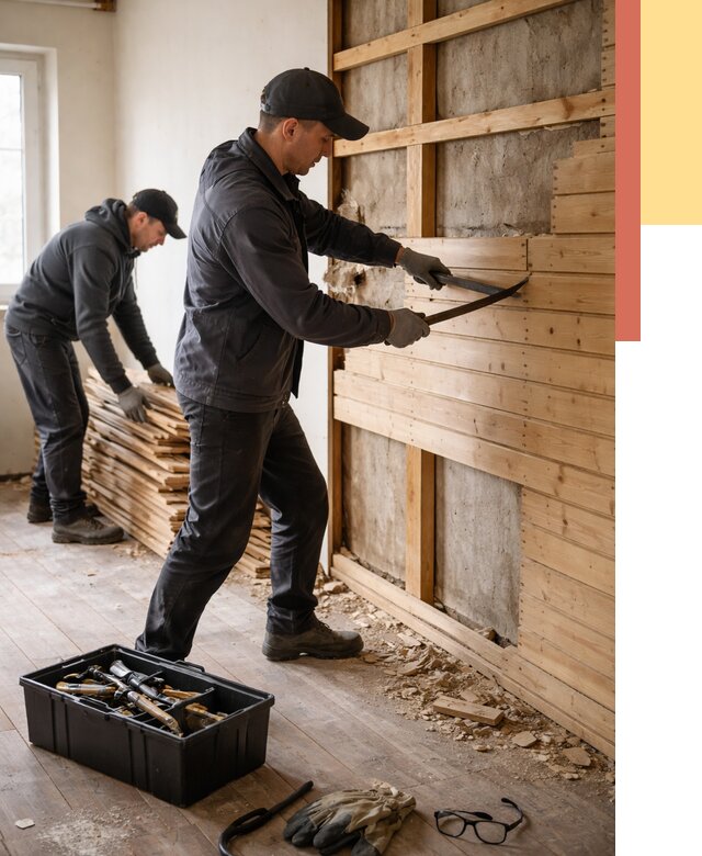 Демонтаж вагонки в Лесозаводске от 3928 руб/м2 — быстро и недорого | ОТДЕЛОЧНИК-Лсз