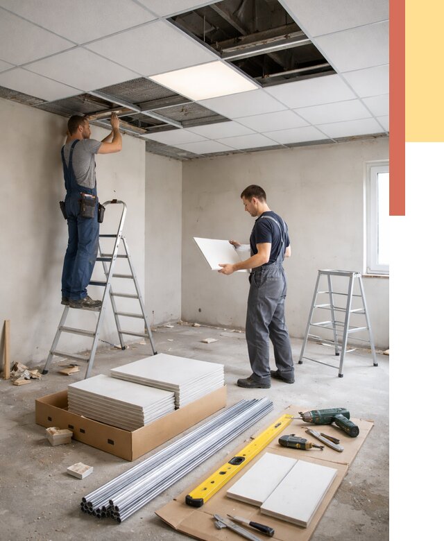 Монтаж потолка армстронг в Лесозаводске от 4652 руб/м2 — быстрая установка под ключ | ОТДЕЛОЧНИК-Лсз