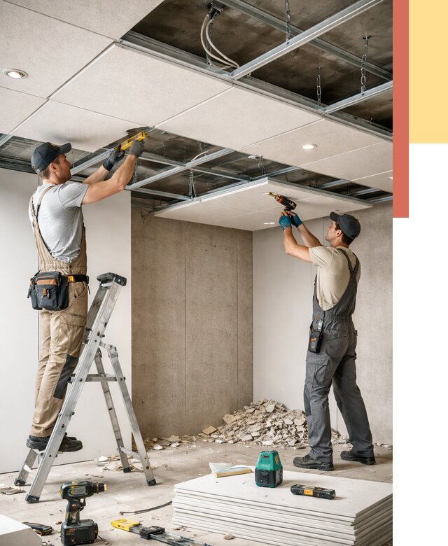 Монтаж акустического потолка в Лесозаводске от 6720 руб/м2 — быстро и недорого | ОТДЕЛОЧНИК-Лсз