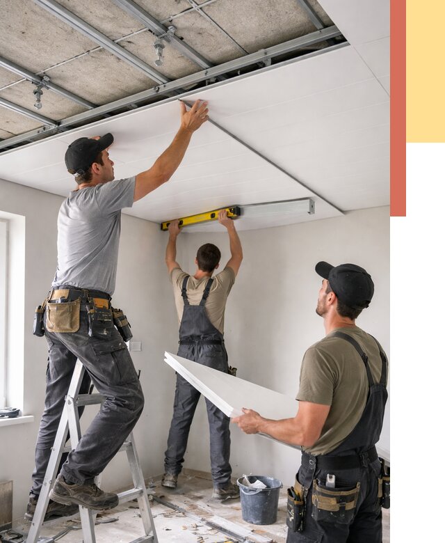 Монтаж потолка из ПВХ панелей в Лесозаводске от 3618 руб./м2 — быстро и недорого | ОТДЕЛОЧНИК-Лсз