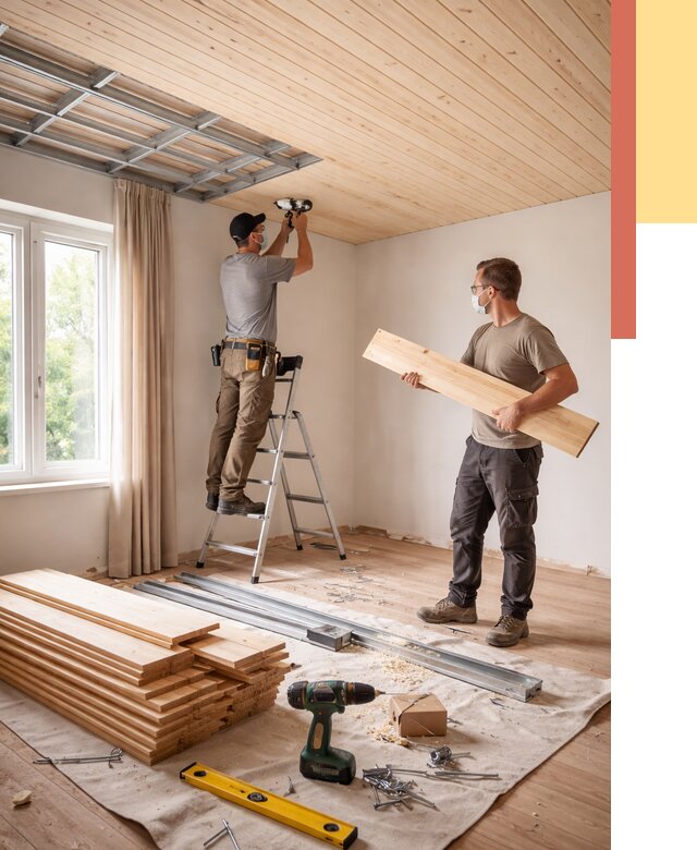 Монтаж потолка из вагонки в Лесозаводске от 6720 руб. | Быстро и недорого — ОТДЕЛОЧНИК-Лсз