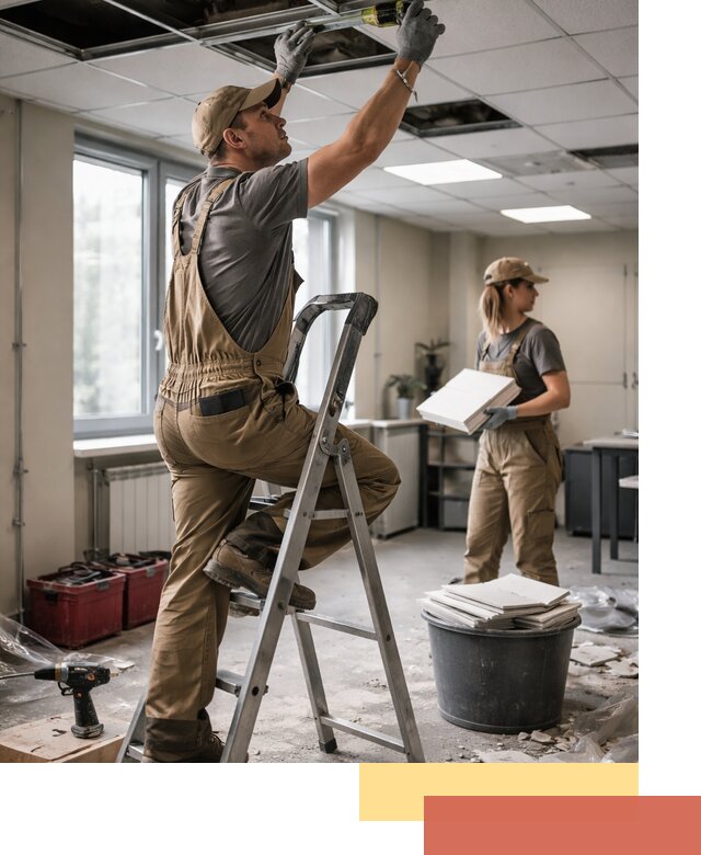 Ремонт потолка Армстронг и замена плит в Лесозаводске