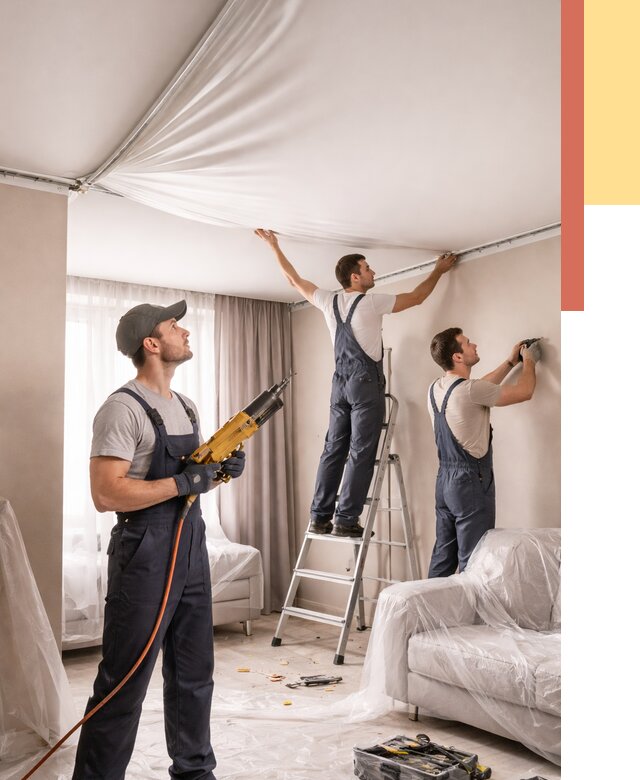 Установка натяжного потолка в Лесозаводске от 4652 руб. | Быстро и недорого — ОТДЕЛОЧНИК-Лсз