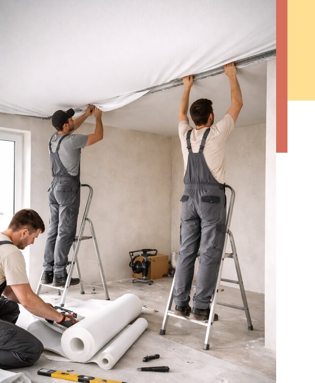 Монтаж тканевого натяжного потолка в Лесозаводске от 3618 руб. под ключ | ОТДЕЛОЧНИК-Лсз