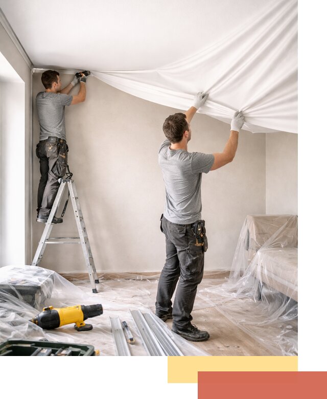 Монтаж тканевого натяжного потолка в Лесозаводске недорого и быстро