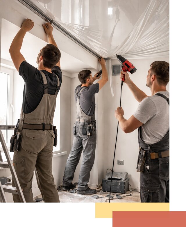 Монтаж глянцевого натяжного потолка в Лесозаводске быстро и качественно