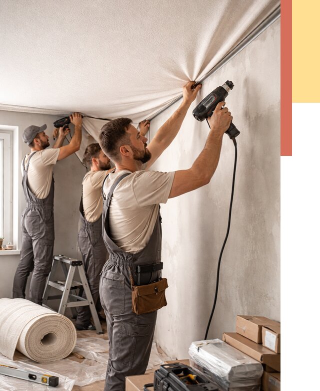 Монтаж фактурного натяжного потолка в Лесозаводске от 775 руб. — ОТДЕЛОЧНИК-Лсз