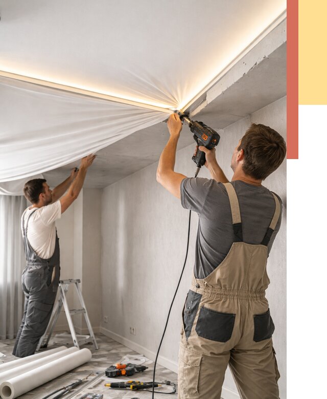 Монтаж натяжного потолка с подсветкой в Лесозаводске от 982 руб. | ОТДЕЛОЧНИК-Лсз