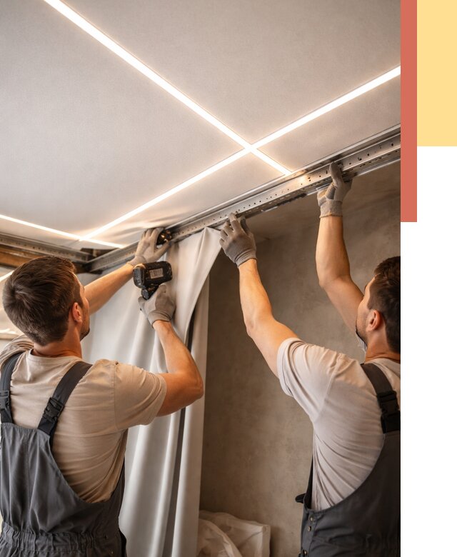 Монтаж натяжного потолка со световыми линиями в Лесозаводске от 1241 руб. | ОТДЕЛОЧНИК-Лсз