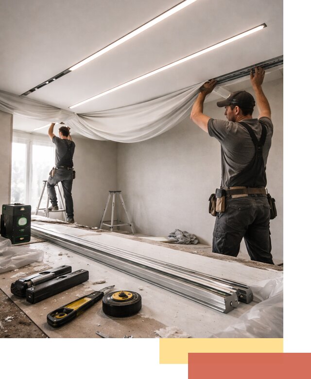 Монтаж натяжных потолков со световыми линиями в Лесозаводске