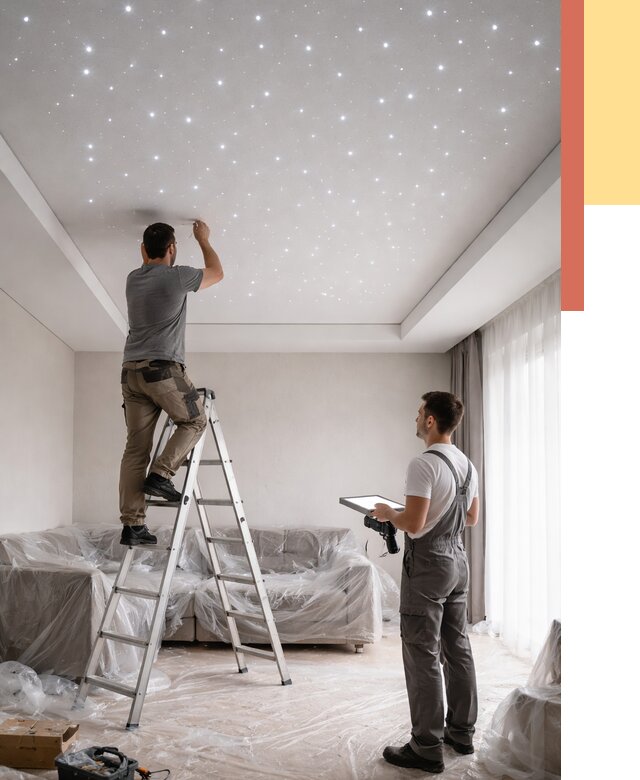 Монтаж натяжного потолка «звездное небо» в Лесозаводске от 6720 руб. | ОТДЕЛОЧНИК-Лсз