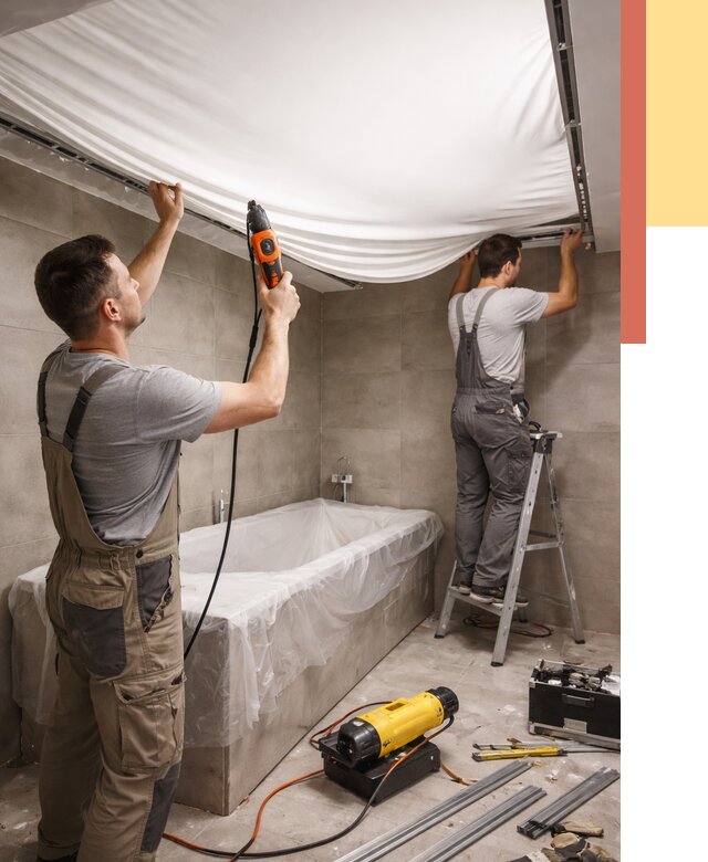 Монтаж натяжного потолка в ванной в Лесозаводске от 1241 руб. под ключ | ОТДЕЛОЧНИК-Лсз