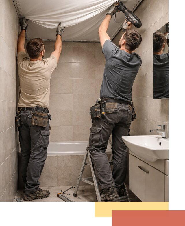 Монтаж натяжного потолка в ванной в Лесозаводске быстро и качественно